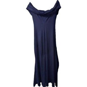 Elegant Navy Blue Maxi Dress Cowl Shoulder